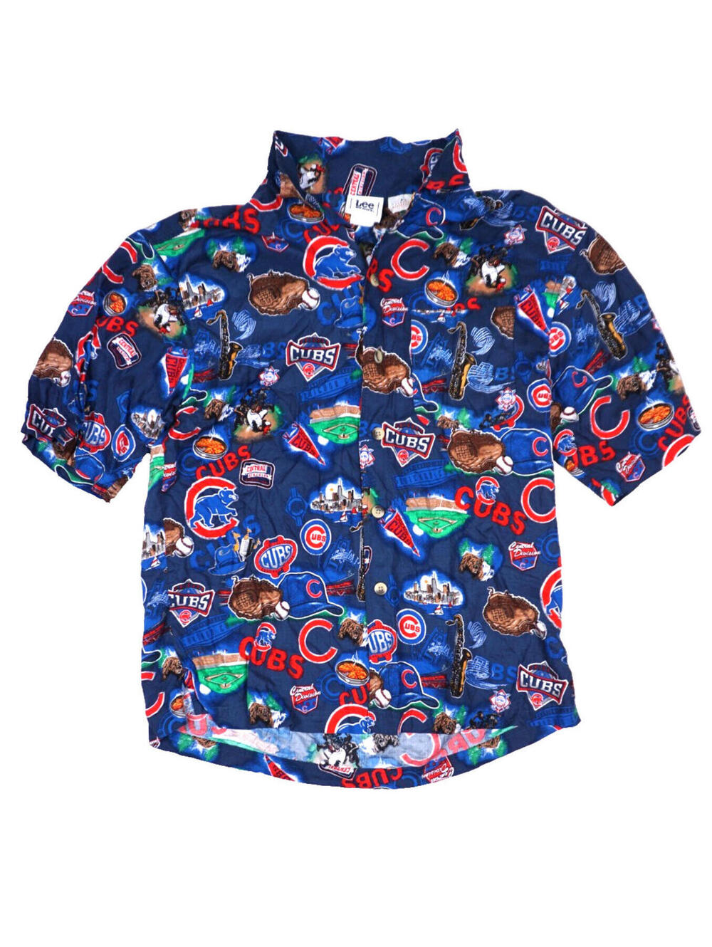 Vintage Chicago Cubs Shirt Large Mens All Over Print AOP Button Up Lee Sport MLB